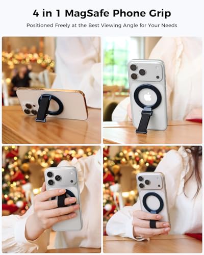 Image of SUPERONE 2025 Upgrade for MagSafe Phone Grip with Finger Strap, Removable Magnetic Ring Holder with Kickstand Finger Loop, MagSafe Accessories for iPhone 17 /16 /15 /14 /13 /12 Series, Blue