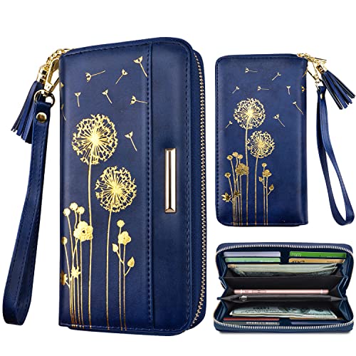 Coco Rossi Women Wallets Multi Card Case Wallet Clutch Wallet Card Holder Organizer Ladies Purse Tassel Wrist Strap Purse,Gold Dandelion #TOP24