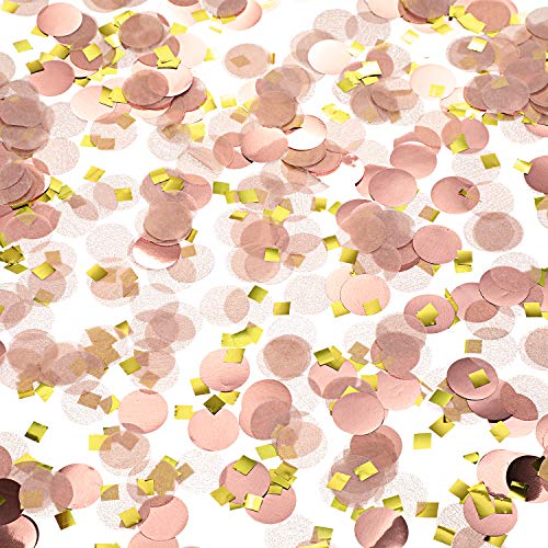 Image of TecUnite Rose Gold Confetti Round Tissue Paper Table Confetti Dots for Wedding Birthday Party Decoration Arts Craft DIY Scrapbooking, 1.76 oz (1.5 cm)