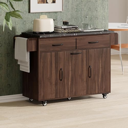 GDFStudio Kitchen Island with Trash Can Storage Cabinet, Kitchen Cart