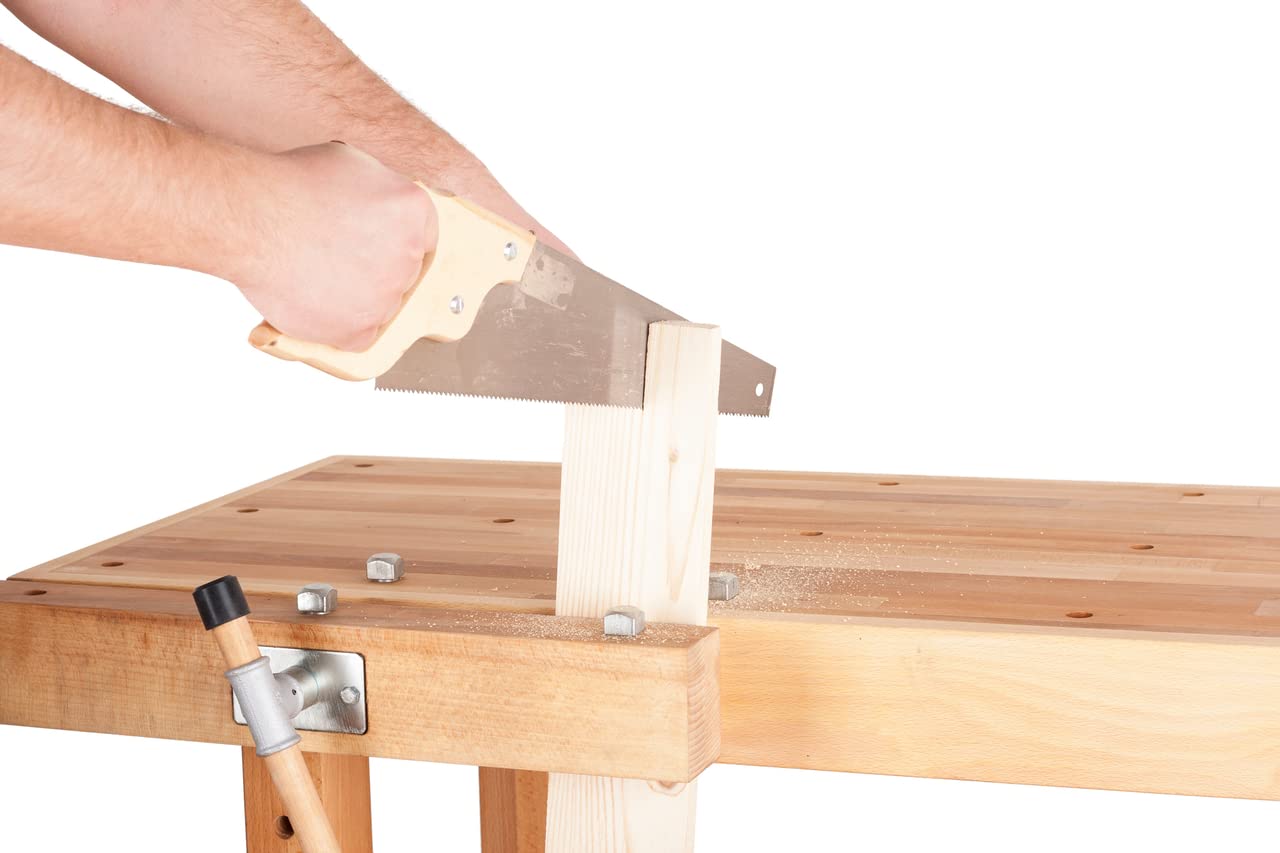 HEMMDAL Hobelbank | 400 kg Tragkraft | HxBxT 83 x 140 x 50 cm | 1 Schraubstock | aus Buchenholz | massiver Arbeitstisch mit Kufenfüßen | schmutzresistente Öl-Versiegelung | Werktisch | Werkbank