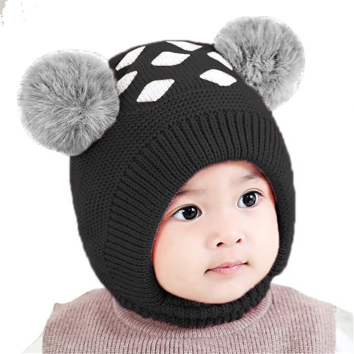 Image of Unisex Toddler Winter Hat Monkey Caps - Fleece Lined Baby Hat with Scarf Earflap Hood - Skull Caps for Kids
