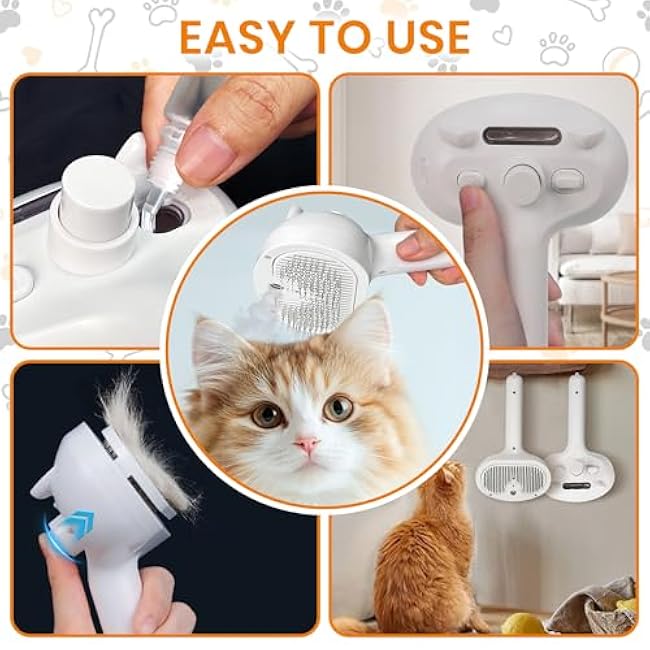 Steam Cat Brush for Shedding, 3 In 1 Cat Steam Brush for Indoor Cats and Dogs with Release Button, Self-Cleaning Pet Grooming Comb for Shedding, Massage & Detangling, Combing All In One-VUIdQoZI