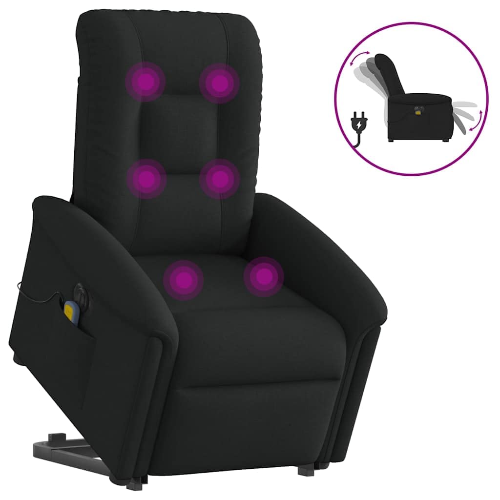 Genérico Sillón de Masaje eléctrico reclinable elevable Tela Negro,Sillas,Sillones-3303286
