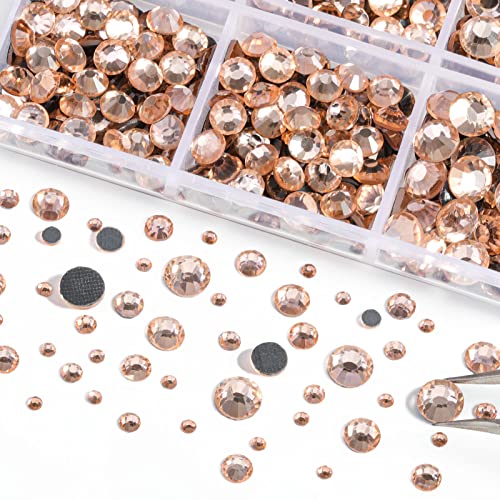 Image of 6736pcs Hotfix Rhinestones Flatback,Light Peach Rhinestones for Crafts Clothes Mixed 5 Sizes, Hotfix Crystals with Tweezers and Wax Pencil Kit, SS6-SS30,Champagne