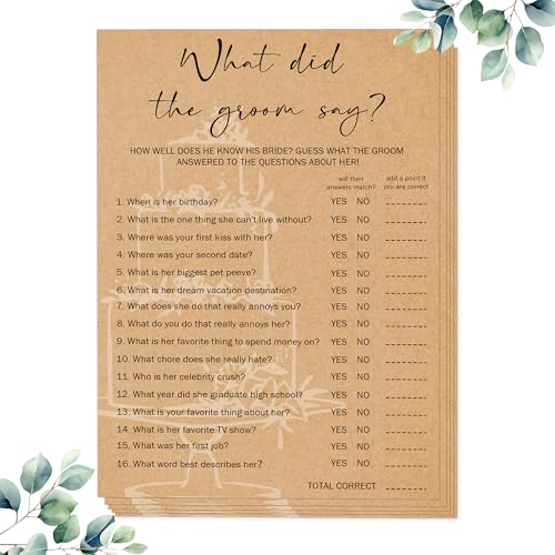 Bridal Shower Games, What Did The Groom Say Bridal Shower Game, Bridal Games for Showers, Set of 30 Cards, Engagement Party Games, Rustic Wedding Shower Games, Wedding Games