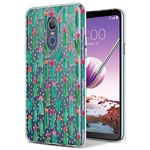 Topeiye Flowers Clear Slim Case for LG Stylo 4 / Stylo 4 Plus, Shock-Absorption, Floral, Cactus Design, TPU Material, Clear View