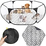 VitalCozy Hamster Playpen with Mat Small Animal Cage Tent Breathable Transparent Guinea Pig Playpen Waterproof Portable Yard Fence Mat Foldable Exercise Playpen Outdoor Indoor (Black,Star)