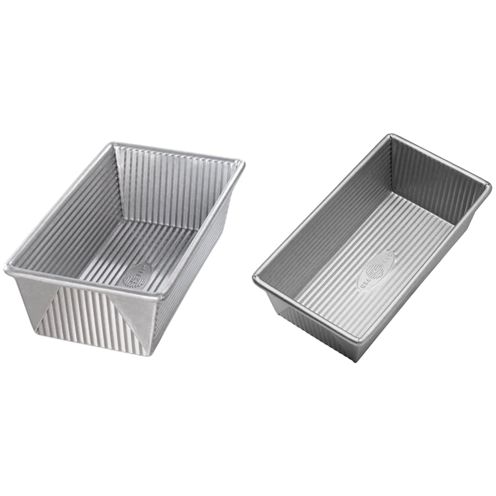 USA Pan Aluminized Steel Loaf Pans Bundle - 1.5lb 10" W x 5" D x 3" H and 1lb 8.5" W x 4.5" D x 2.75" H