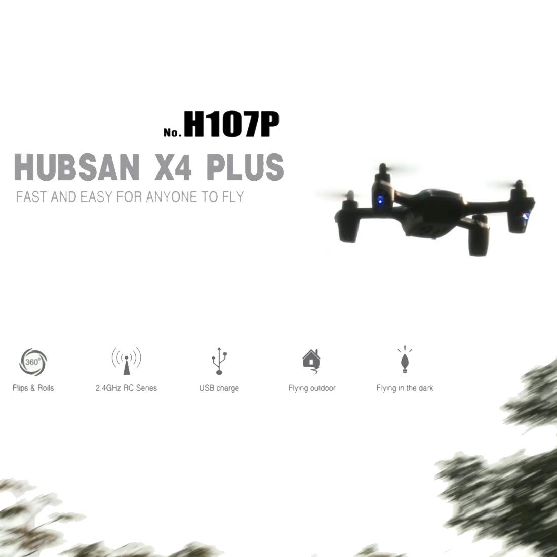 Hubsan X4 Plus H107P Indoor Outdoor Tragbare Mini Quadrocopter 4CH Headless Höhenmodus RC Quadrocopter Drohnen mit LED-Licht (Farbe : Black)