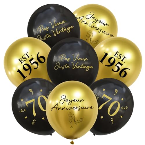 Ballon Décoration Anniversaire 70 Ans, Kit 24pcs Ballons Noir et Or, Joyeux Anniversaire Déco pour Fête D'anniversaire 70 Ans Homme Femme 1956, Happy Birthday Deco