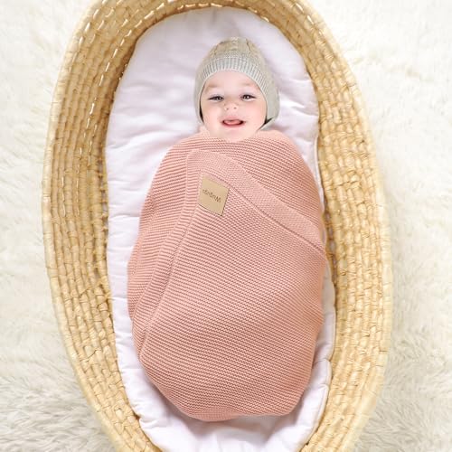 Image of Baby Blanket 30 x 40 Inch Soft Knit for Boys & Girls Cotton Nursery Swaddling Blankets Toddler Knitted Crochet Receiving Crib