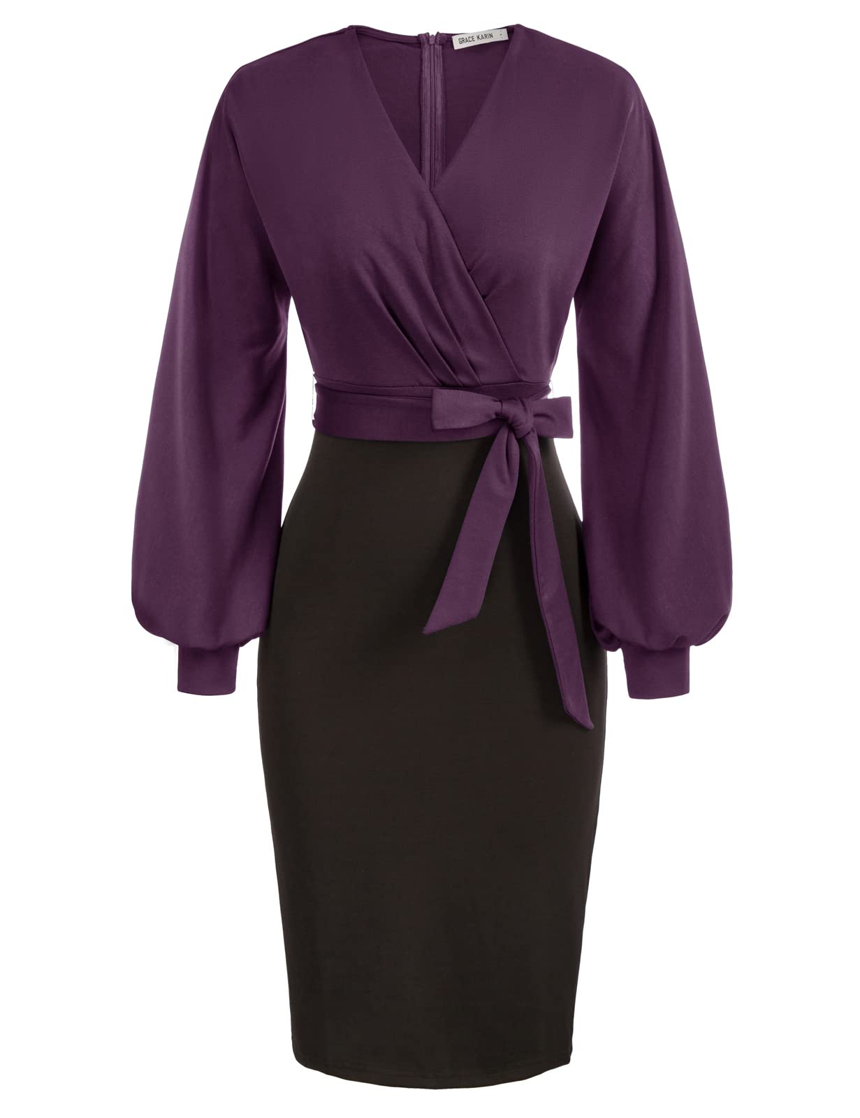 GRACE KARIN Women's Work Pencil Dress Wedding Guest Office Dresses Cocktail Party Long Sleeve