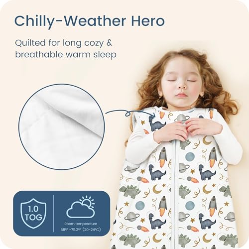 Image of 1.0 TOG Baby Sleep Sack 6-12-15 Months, Ultra Soft Sleeping Bag, Premium Baby Wearable Blanket with 2-way Safe Zipper All Season Sleep Sack, 1 Pack(Dino Space)