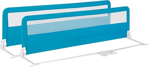 Costzon Protector de barandilla para cama doble para niños pequeños, protector de cama plegable de acero inoxidable, barandilla abatible, para