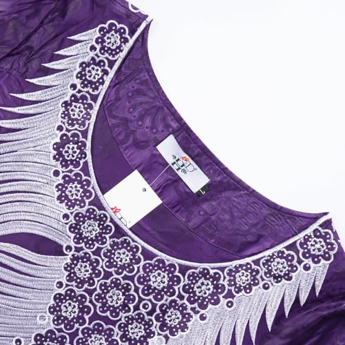Image of HD African Bazin Riche Maxi Dress for Woman Traditional Embroidery Dashiki Dresses with Head Wraps