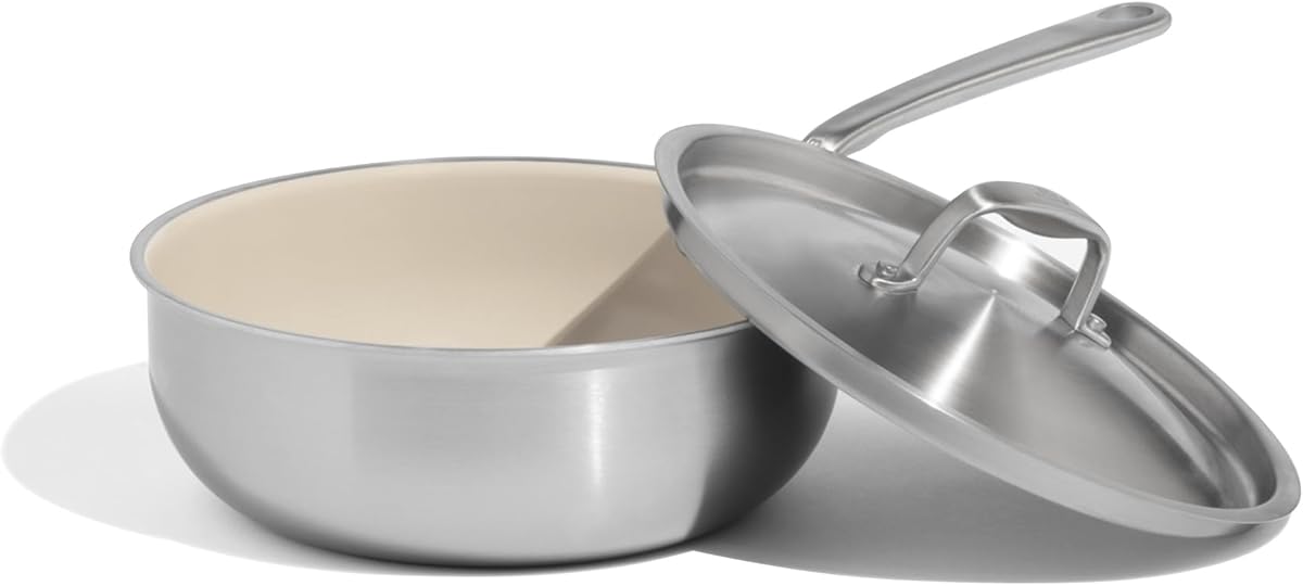 Made In Cookware - 3 QT Ceramic Non Stick Saucier with Lid - 5-Ply Stainless Clad with Stay-Cool Handle - Professional Cookware - Crafted in Italy - Induction Compatible