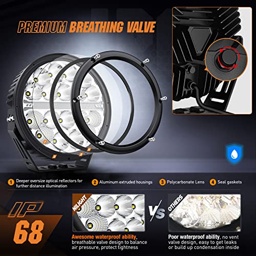 Image of Nilight 7 Inch 2 PCS 90W 9850LM Round LED Offroad Driving Lights with DRL | IP68 Waterproof & Spot Flood Combo Beam for Work Light w / 12 AWG DT Connector Wiring Harness Kit on 4x4 Truck ATV UTV SUV