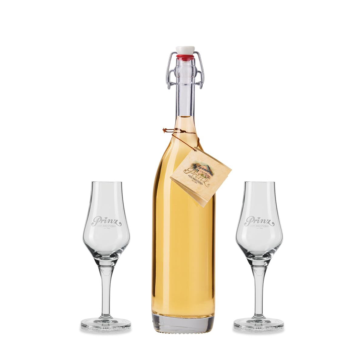Prinz Geschenkset Alte Sorte Holzfassnote 0,5 l Schnaps 2 Kelche Holzkiste Österreich