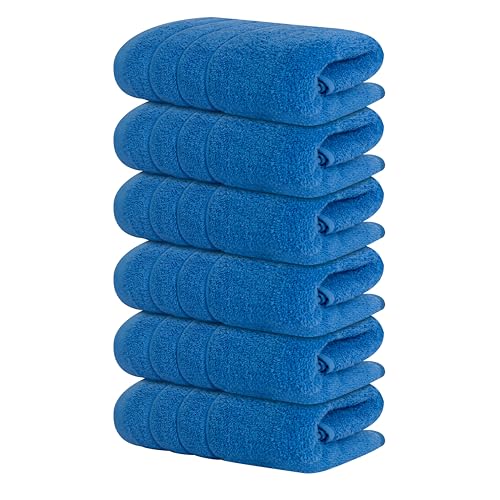 Image of Tens Towels Pack of 6 Hand Towels, 100% Cotton, Lighter Weight, Quick to Dry, 16 x 28 Inches, Super Soft & Absorbent, Perfect for Bathroom & Kitchen, Blue