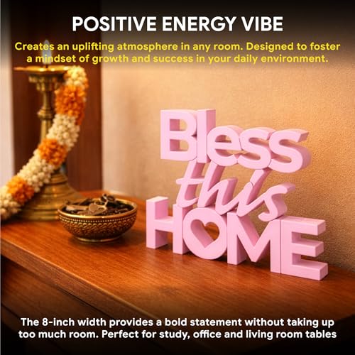 Image of Mad Masters Bless This Home Vastu Desk Decor - Aesthetic Table, Shelf & Wall Showpiece for Home Office, Business. Blessing & Friendly Gifting, Blush Pink (20.3 x 16 x 2.5 cm)