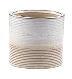 Napco Minimalist Scandinavian Ceramic Planter – Large 5.5 x 5.5 Inch White and Beige Ribbed Flower Pot | Modern Organic Decorative Planter for House Plants, Succulents & Herbs, Home or Office Décor