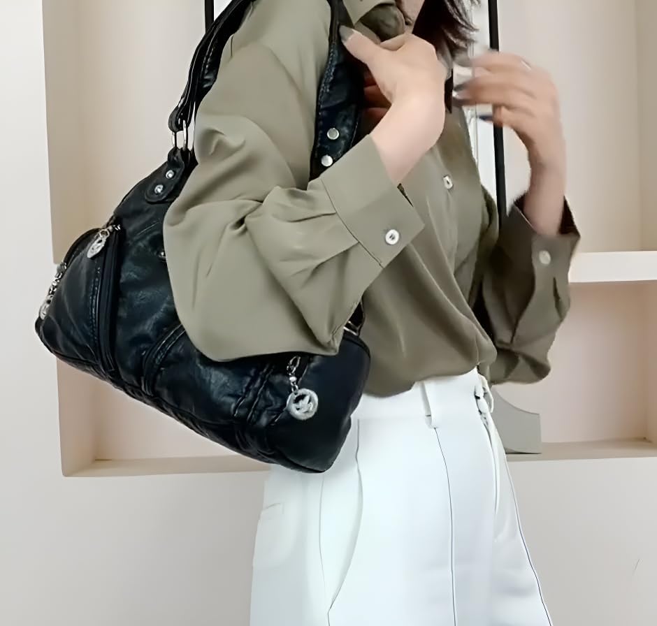 Hobo Bags for Women Vintage Leather Hobo Bag Shoulder Purses and Handbags Ladies Roomy Tote Bags - Casual Crossbody