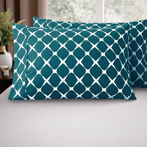 Image of Elegant Comfort Luxury Ultra-Soft 2-Piece Pillowcase Set - 1500 Premium Hotel Quality Microfiber Double Brushed - Wrinkle Resistant, Standard /Queen, Bloomingdale Pattern Teal