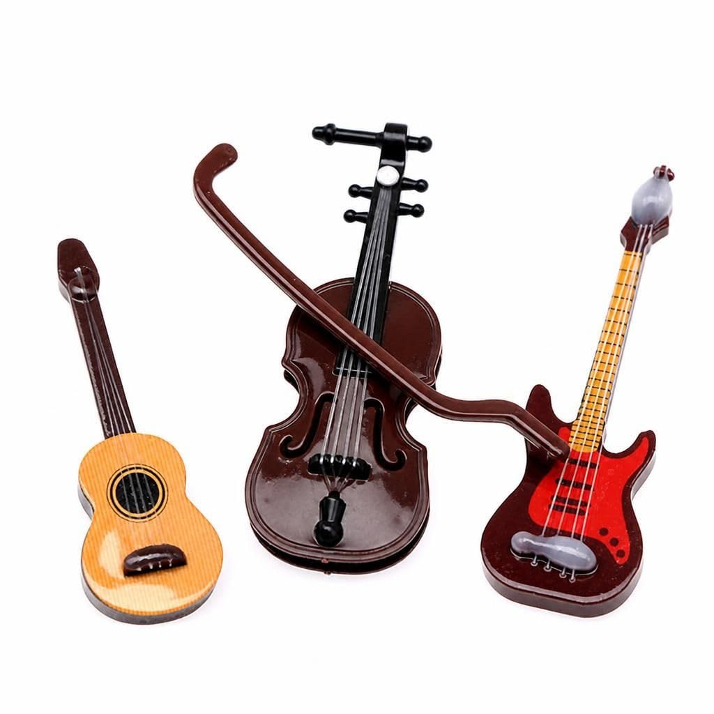 3 Piece Miniature Musical Instrument Set Resin Violin Guitar Electric Guitar Dollhouse Accessories Mini Music Model Decorative Instrument Ornament Craft Display Photography Prop