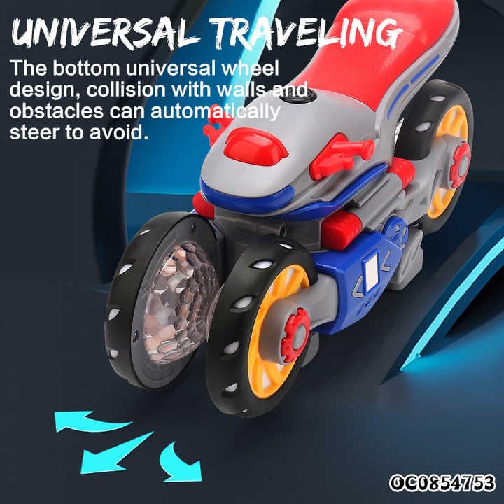 Ixora360 Degree Transformer Rotating Toy Bike, Battery Operated 360° Spinning Stunt Motorcycle with Music and LED Light - Multicolor.