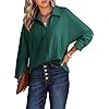 Dokotoo Women Casual Button Down Shirts 2024 Fashion Long Sleeve V-Neck Textured Blouses Waffle Splicing Basic Business Tops