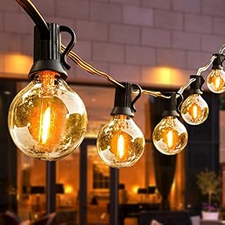 Led Bulb String Lights,50FT/15M G40 Patio String Lights with 25+1 Shatterproof Dimmable LED Plastic Bulbs,Waterproof Outdoor Lights Mains Powered for Outside Garden, Backyard, Bistro, Party Decoration