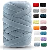 Chunky Yarn for Hand Knitting- Velvet Chenille Tube Yarns- Jumbo Yarns for Blankets, Pet Beds, Machine Washable (0.66 Lb/18.59 Yd), Easy No-Tool Arm Knitting & Crochet Project Yarn (Gray-Blue)