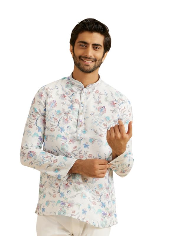 Image of Manyavar Men's Cotton Blend Printed Short Kurta (1pc)