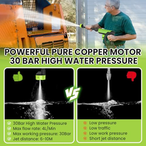 Hidrolimpiadora Bateria, 30 Bar Pistola de Agua a Presión con Cubo Plegable de 22L, 2 Baterías de 3,0 Ah, Boquilla 6 en 1, Hidrolimpiadora Portátil para Coche y Jardín - imagen 2