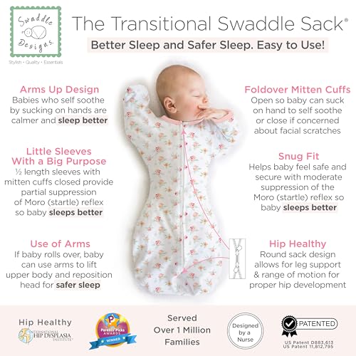 Image of SwaddleDesigns Transitional Swaddle Sack, Arms Up Half-Length Sleeves & Mitten Cuffs, Most Gradual Transition Swaddle for Newborns to Sleep Sack, Small, 0-3 mo, 6-14 lb, Watercolor Mountains & Trees