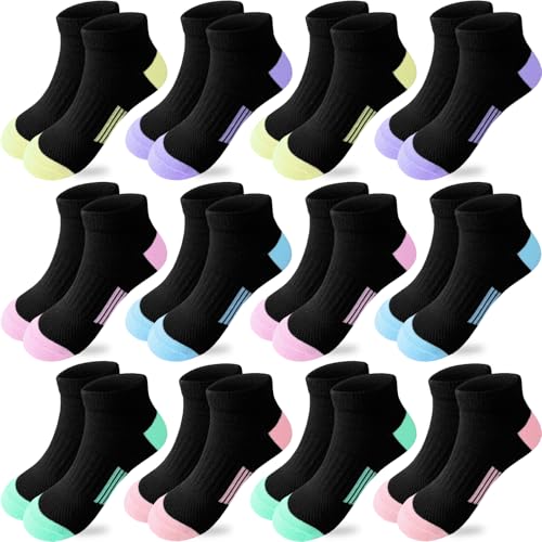 JAMEGIO Girl Socks 12 Pairs Ankle Socks Girl Athletic Running Low Cut Sports Sock for for Little Big Girls(10-14 Years)