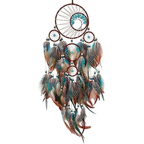 FeelfunFeather Attrape-rêves Bleu Aqua, Arbre de Vie Fait à la Main Décoration Murale avec Pierre de Cristal pour Chambre à Coucher Ornement de Maison pour Cadeau de fête d'anniversaire pour Enfants
