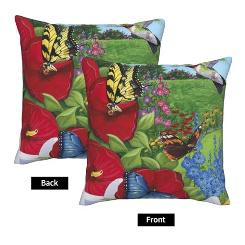 Housse de coussin lin lavable anti-pli lot de 2 imprimé fleur oiseau