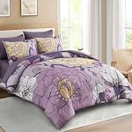 DJY 7 Ensemble de confort Floral King Size Purple Bed in a Bag, Boho Comforters and Sheet Set, ensemble de literie complet réversible en microfibre souple pour toute la saison (104''x90'')