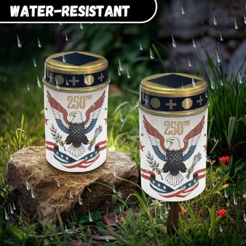 Image of Poceacles America 250th Anniversary Decor Eagle 250th Print Outdoor Solar Powered Cemetery Lights Grave Outdoor Stake Lights Garden Solar Lantern Flameless Candles Garden Decoration, 4 Piece