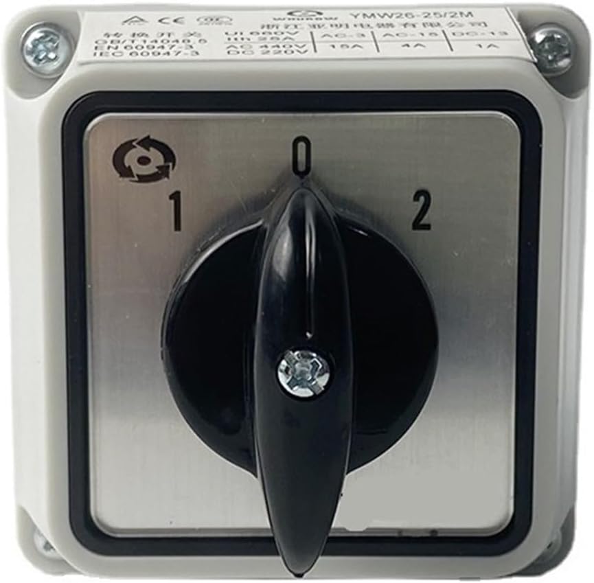 LW26-25/1M Changeover 3 Position Rotary Cam Gear Switch 25A 1 Pole with Waterproof Enclosure YMW26 LW28(Switch Box 102)