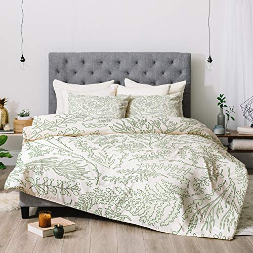 Deny Designs Monika Strigel Herbs and Ferns Green and White Comforter Set with Pillow Shams, Full/Queen