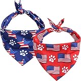 LATFZ 2 Pack Double-Side American Flag 4th of July Dog Bandanas Patriotic Scarf Bibs Scarf for Dog...