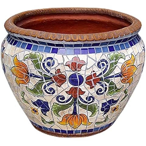 Darenbp Outdoor/Indoor Colored Ceramic Plant Pot Glazed Large Flower Pot With Saucer Round Terracotta Flower Pot Hand-painted Bonsai Planter Outdoor Courtyard Flowerpot Mosaic Plant Pot Ceramic Flower Cover