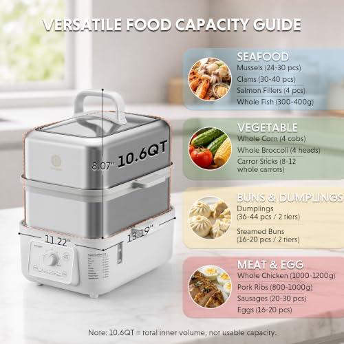Image of BUYDEEM G52 10.6Qt Electric Food Steamer for Cooking, Oat White