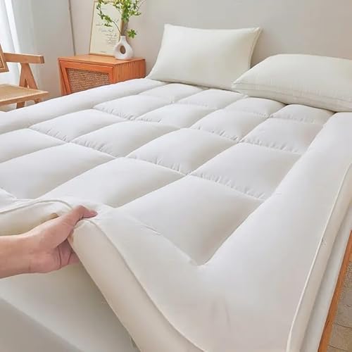 Caredeep Quilted Mattress Topper 4Ft Small Double Bed – Quality Quilted Mattress Topper 10Cm Thick, Soft Anti-Allergy Microfibre, Breathable Comfort With Elastic Straps-image