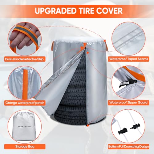 Image of NEVERLAND Tire Covers for Storage, Seasonal Large Tire Storage Bag 420D Oxford Tire Stack Covers for Indoor & Outdoor with Waterproof Zipper, Drawstring Lock (Fit 32 Inch Tire Diameter)