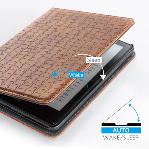 Image of CoBak Case for 6 inch E-Reader - PU Leather Smart Cover with Auto Sleep /Wake & Hand Strap, not Compatible with Kobo Clara,Croco Brown