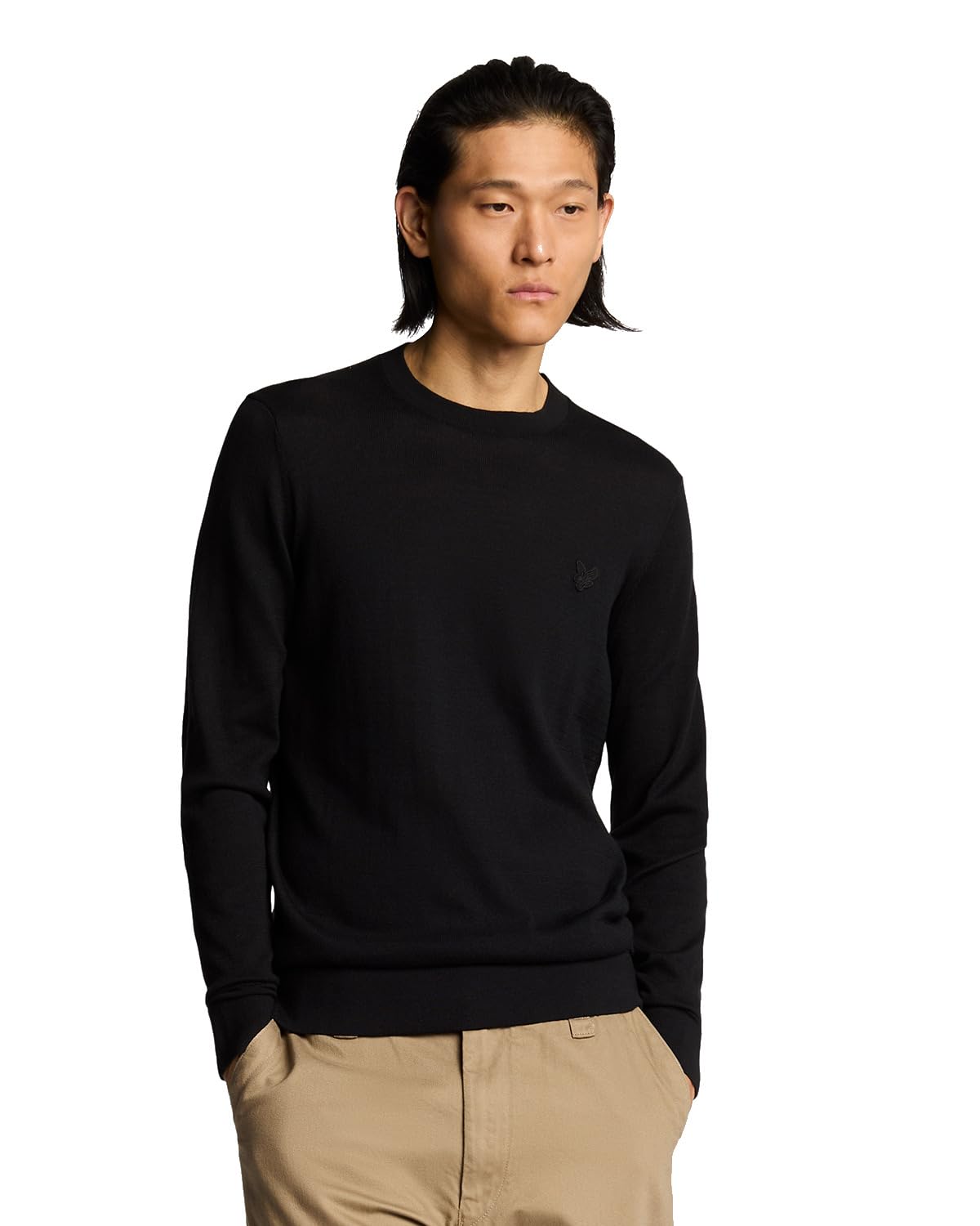 Lyle and Scott   Superfine Cotton Crew Neck Jumper In Jet Black, Men's Size Medium